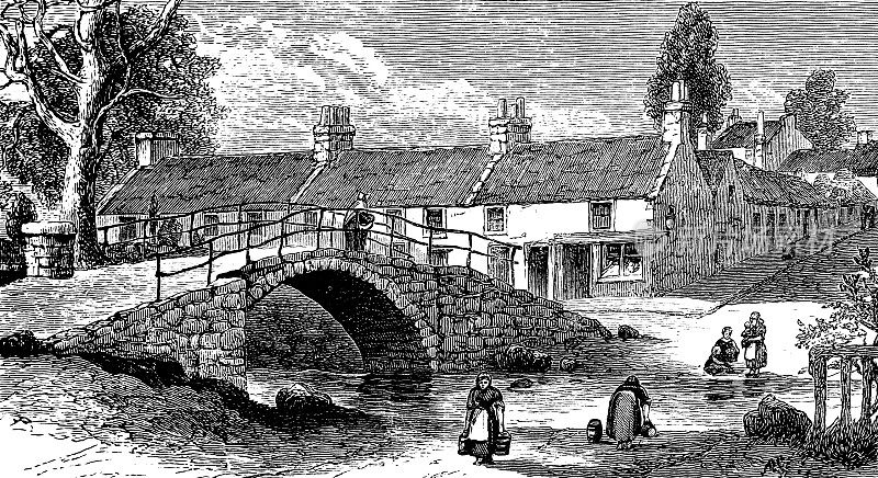 Cadger's Brig Bridge in Town of Biggar, Scotland - 19世纪